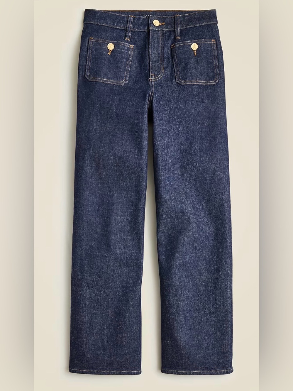 J. Crew Women's Dark Indigo Straight-Leg Jeans with Gold Buttons